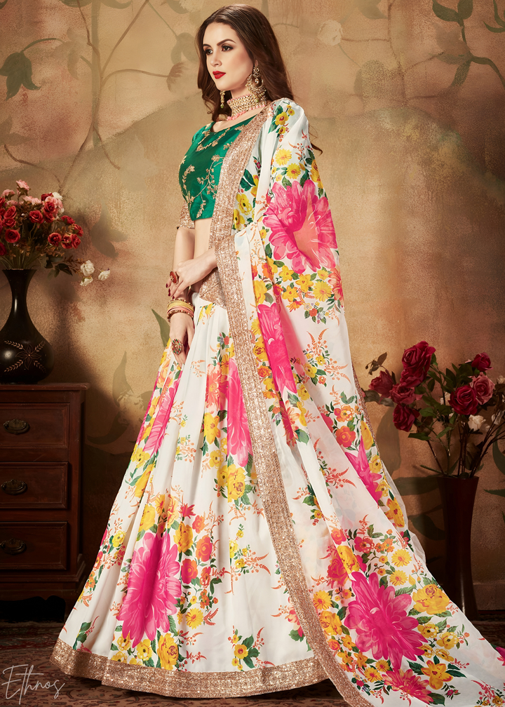 Pearl Multicolor Garden Floral Printed Organza Lehenga