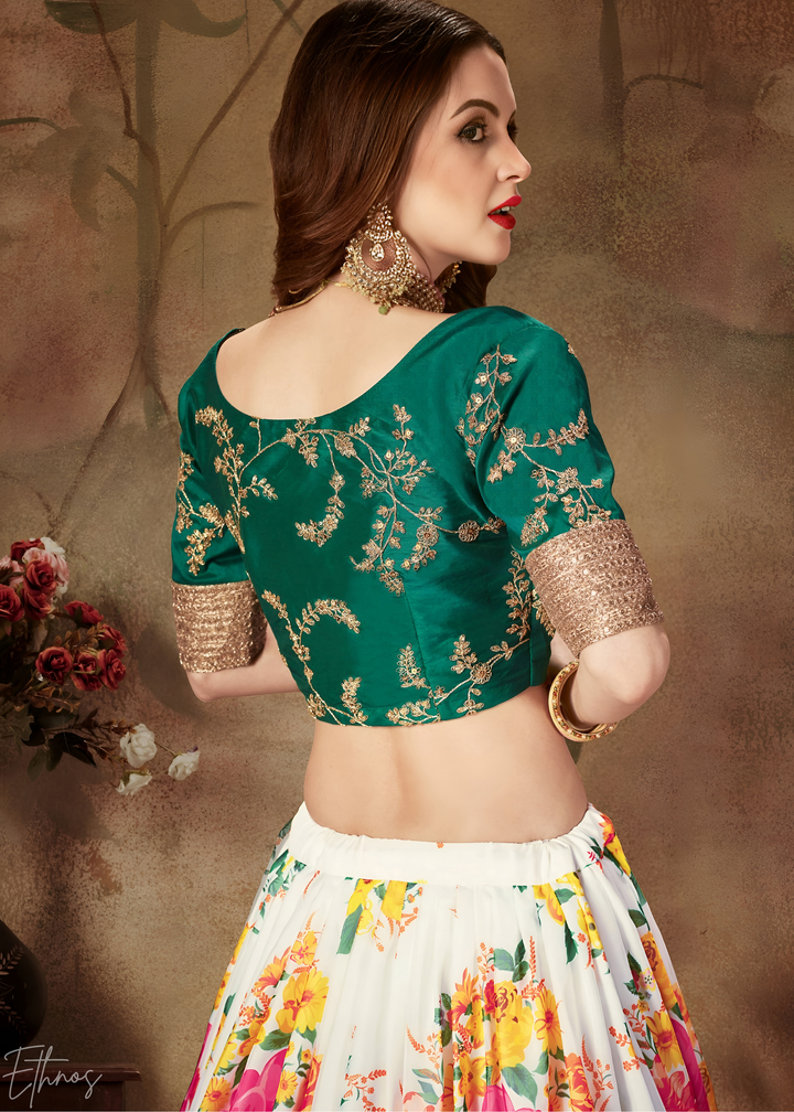 Pearl Multicolor Garden Floral Printed Organza Lehenga