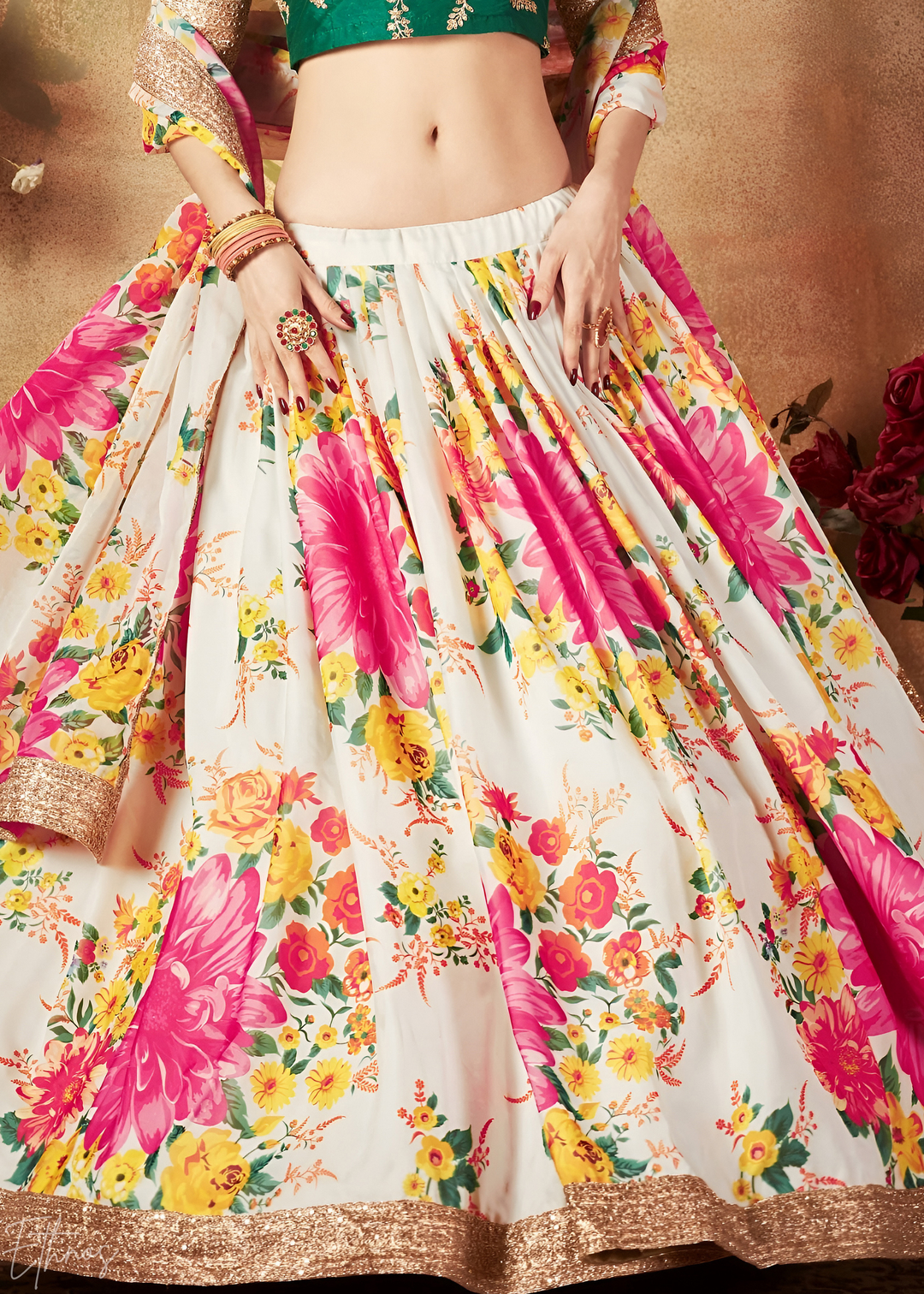 Pearl Multicolor Garden Floral Printed Organza Lehenga