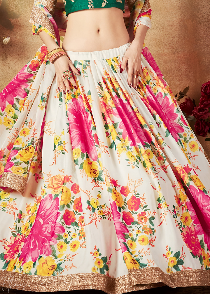 Pearl Multicolor Garden Floral Printed Organza Lehenga