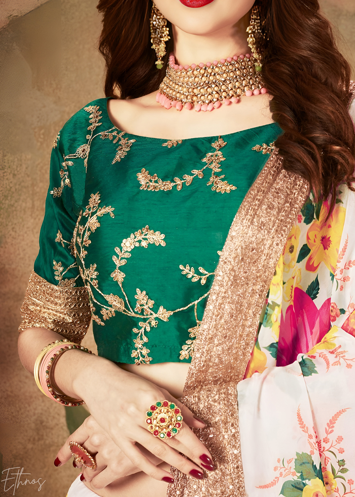 Pearl Multicolor Garden Floral Printed Organza Lehenga