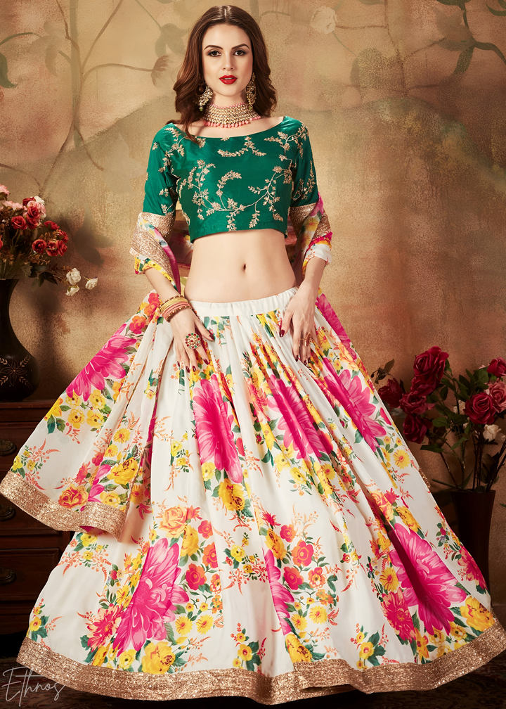 Pearl Multicolor Garden Floral Printed Organza Lehenga