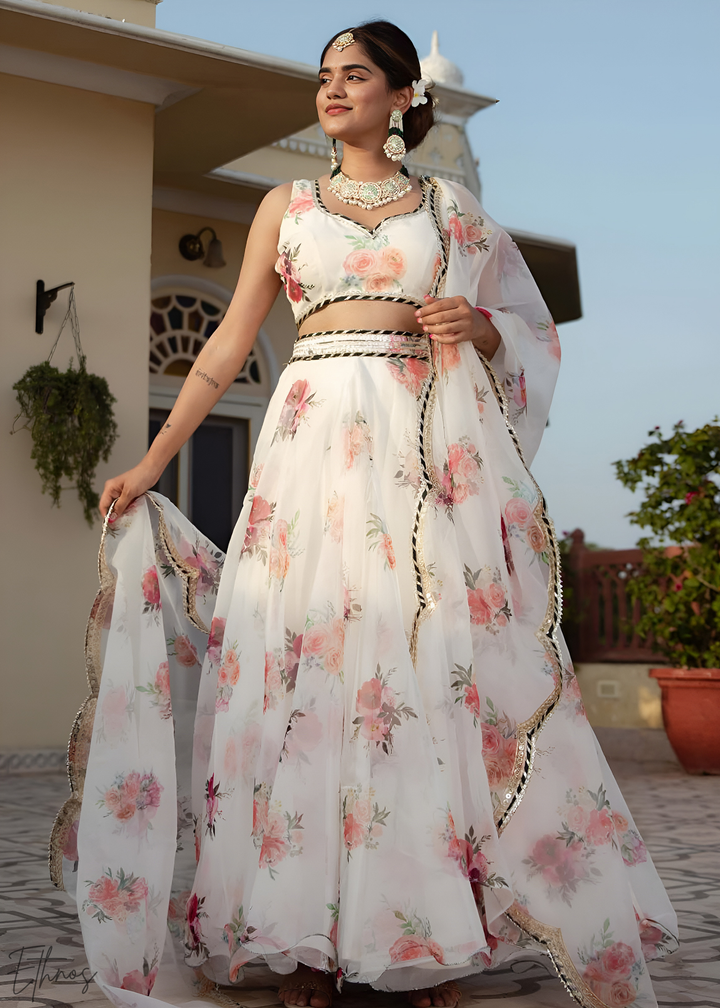 Pearl Vintage Rose Garden Organza Lehenga
