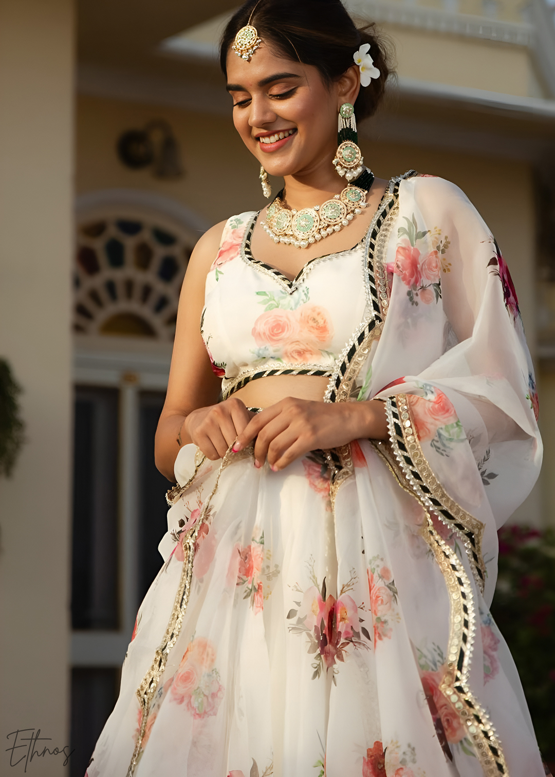 Pearl Vintage Rose Garden Organza Lehenga