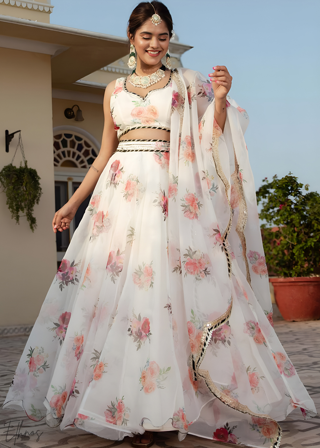Pearl Vintage Rose Garden Organza Lehenga