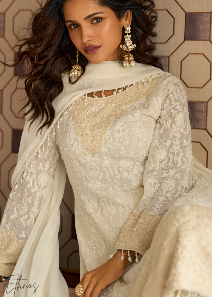 Pearl White Georgette Palazzo Salwar Suit