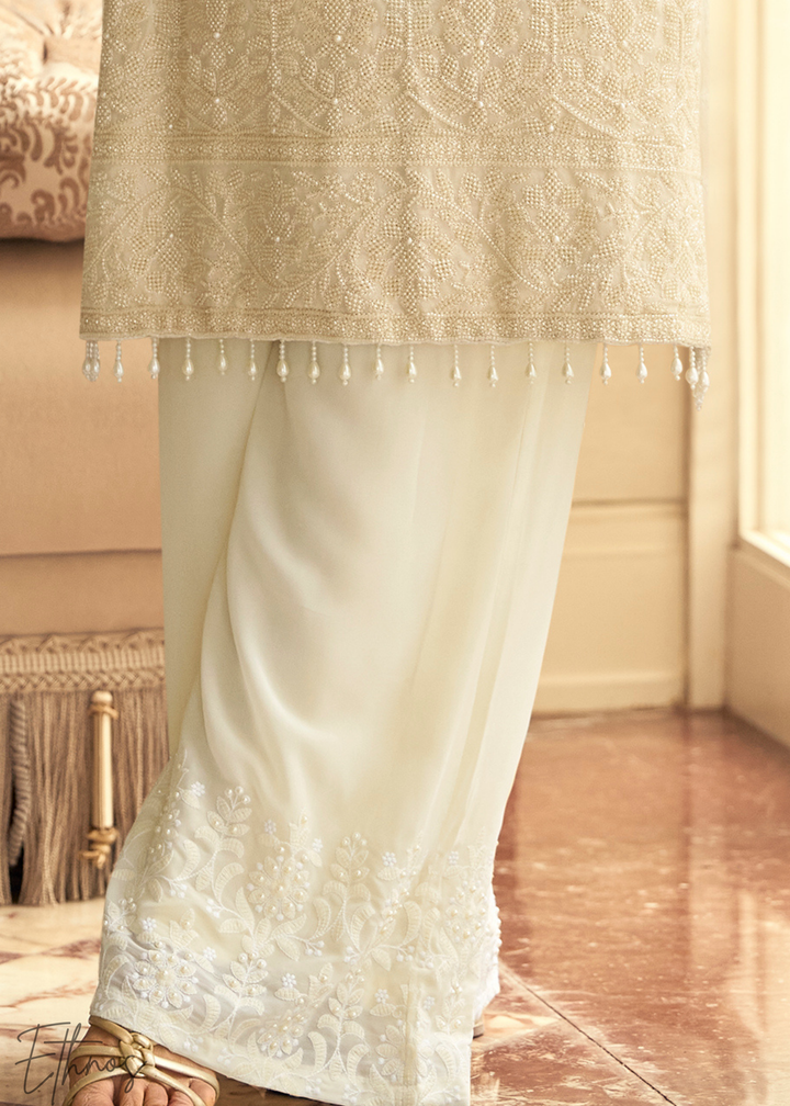 Pearl White Georgette Palazzo Salwar Suit