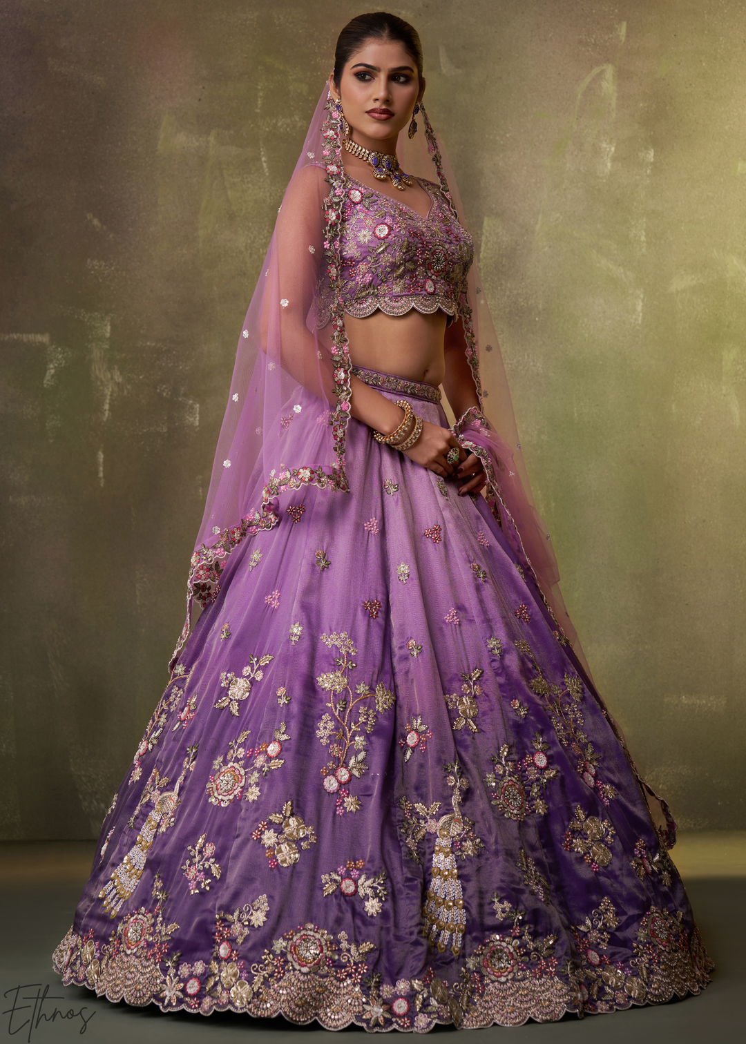 Pansy Purple Tissue Silk Lehenga