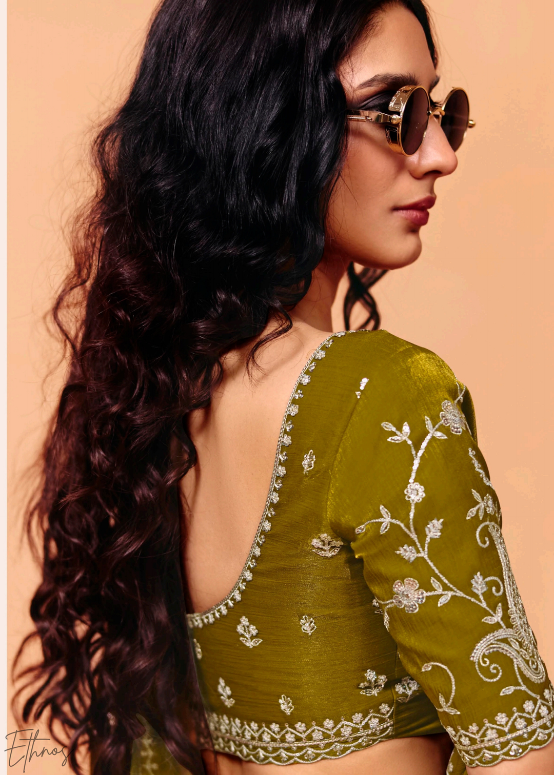 Peridot Meadow-Mist Tissue Silk Saree