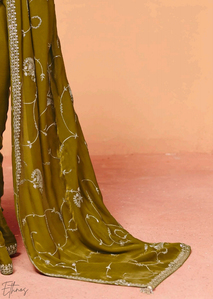 Peridot Meadow-Mist Tissue Silk Saree
