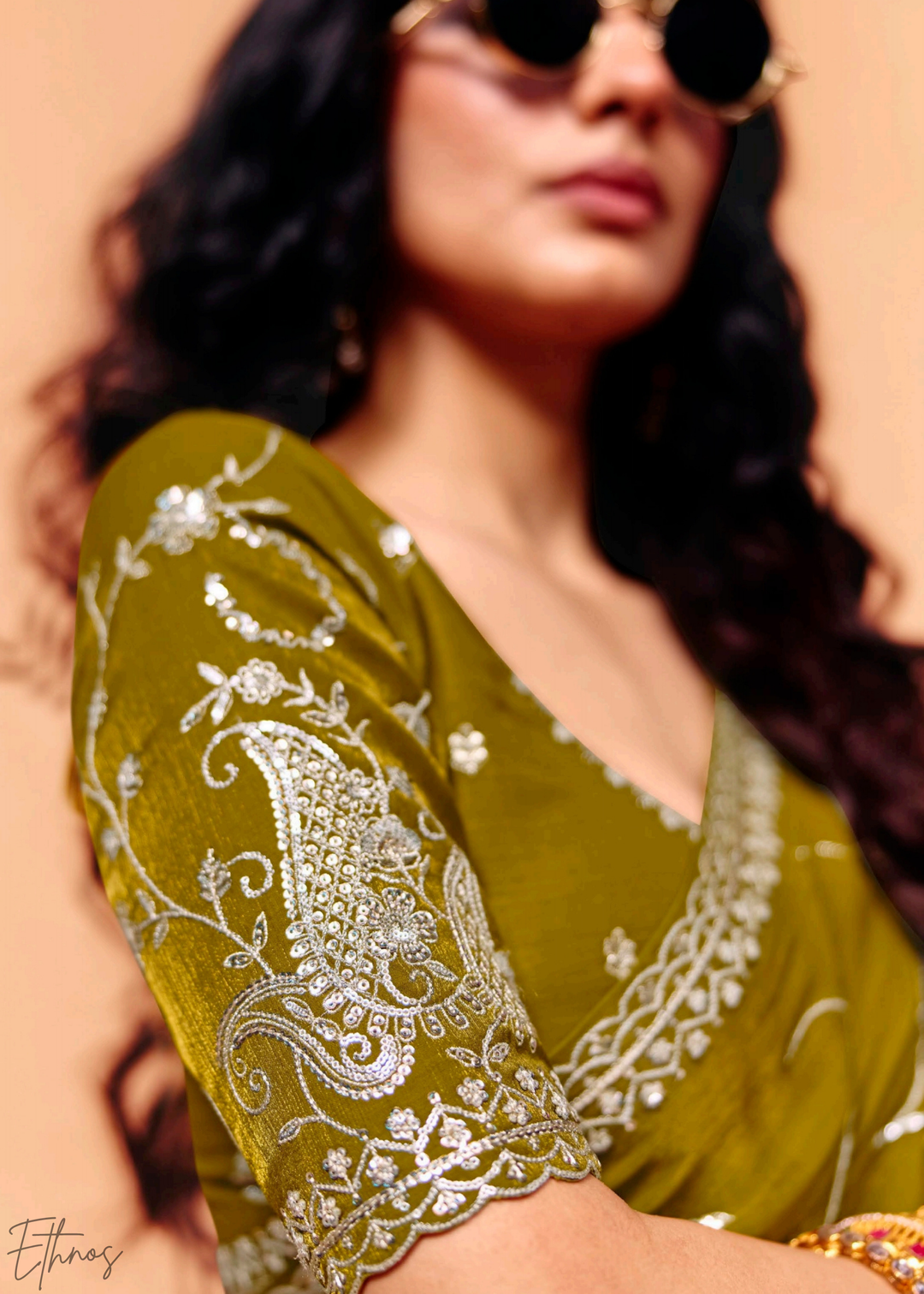 Peridot Meadow-Mist Tissue Silk Saree