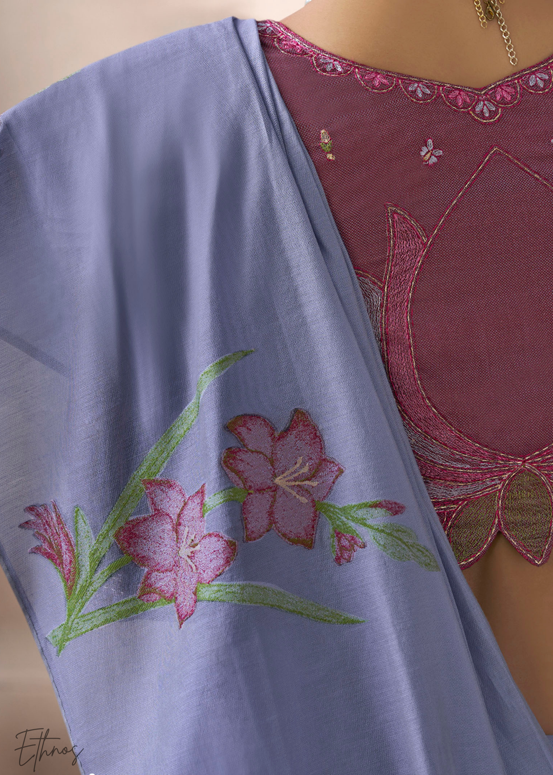 Periwinkle Lavender Meadow Flora Viscose Silk Saree