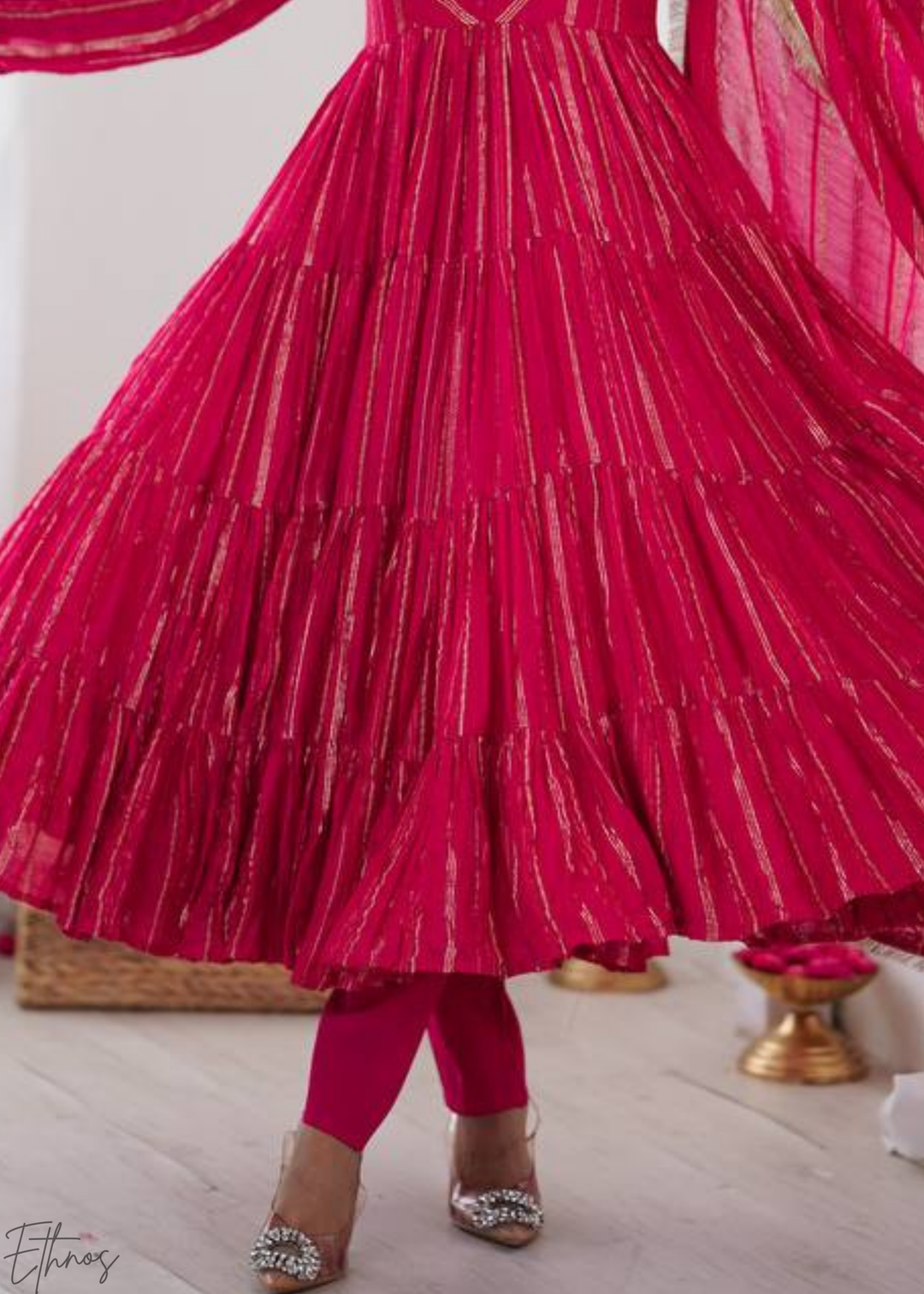 Pink Chanderi Silk Kalidaar Suit