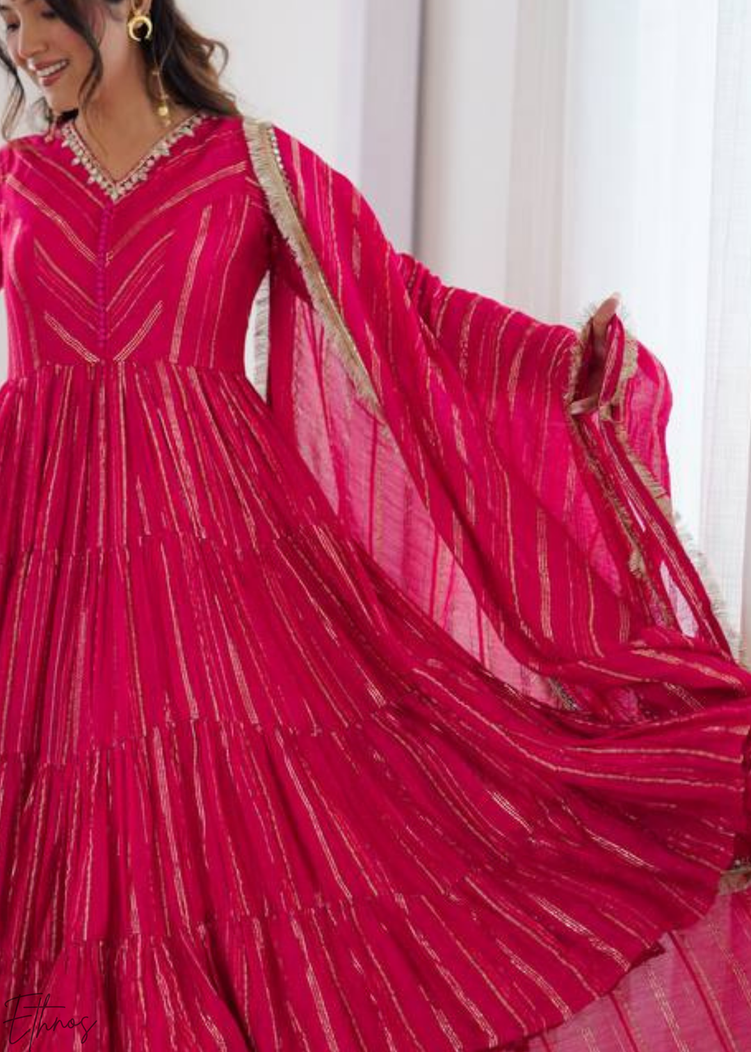 Pink Chanderi Silk Kalidaar Suit