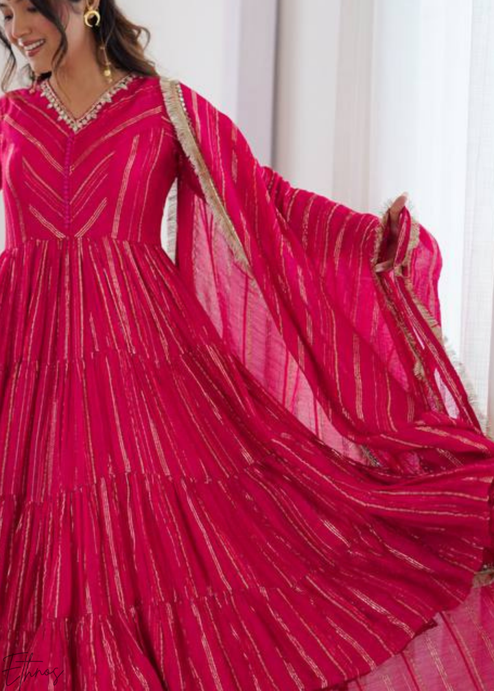 Pink Chanderi Silk Kalidaar Suit