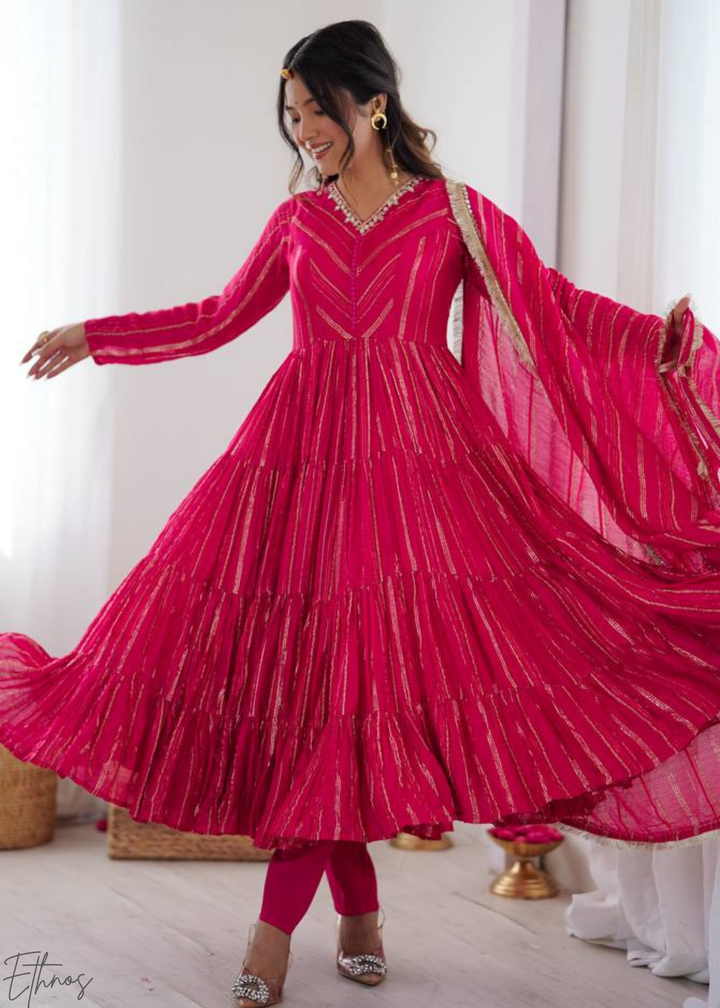 Pink Chanderi Silk Kalidaar Suit