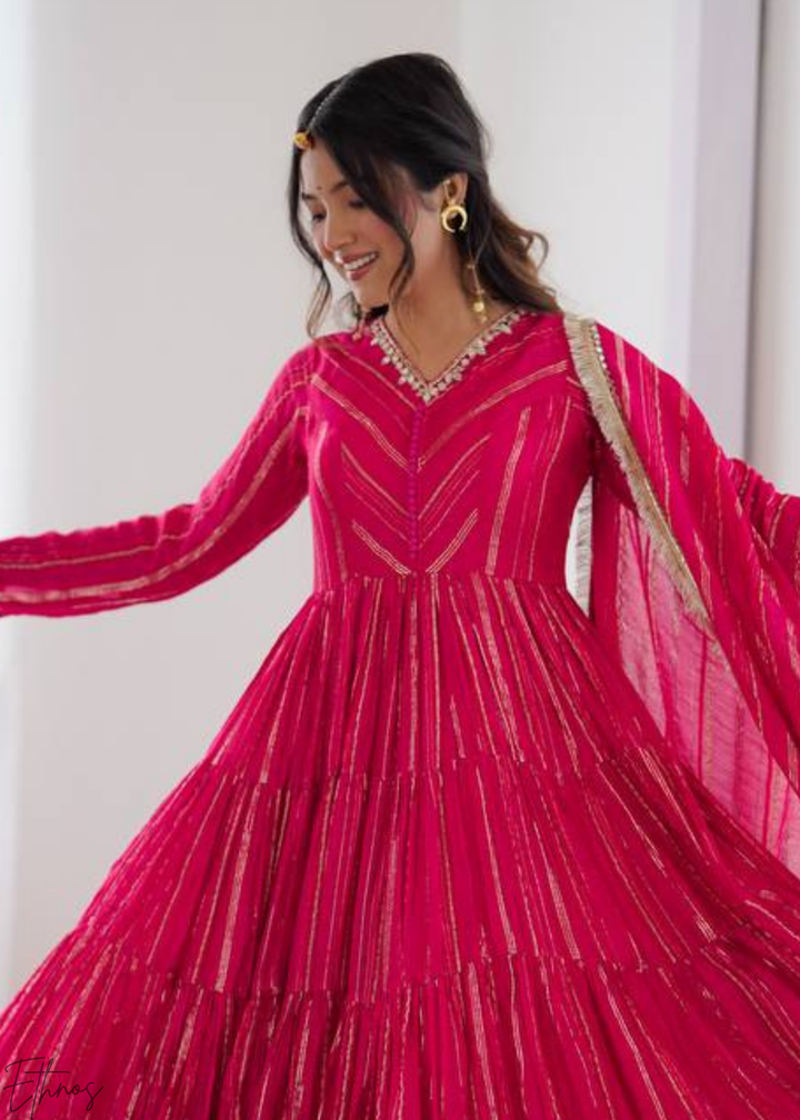 Pink Chanderi Silk Kalidaar Suit