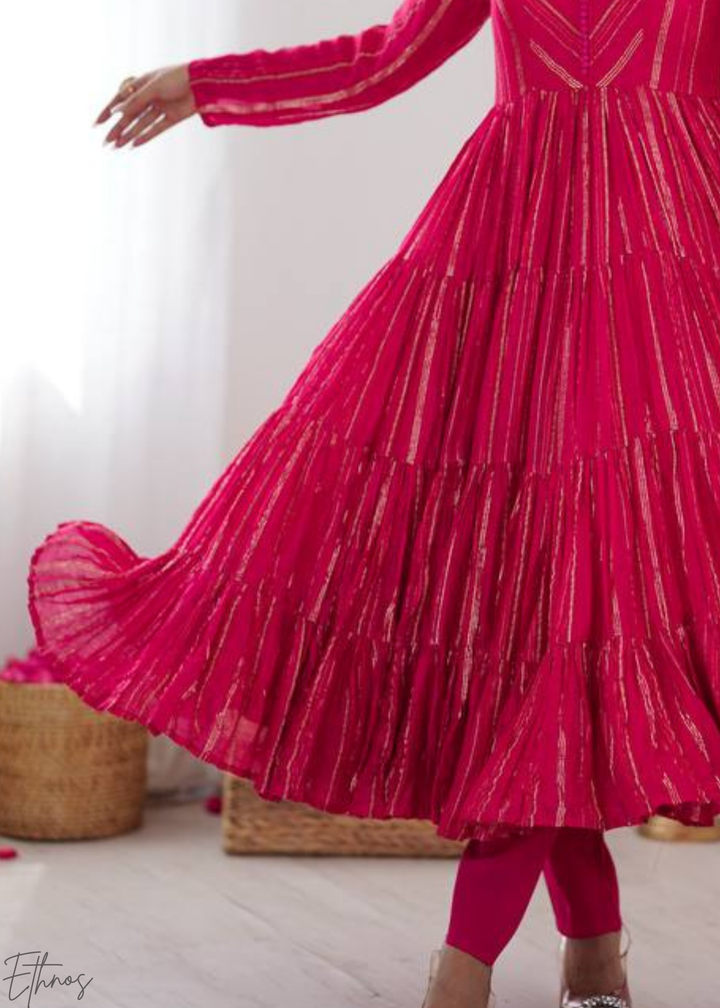 Pink Chanderi Silk Kalidaar Suit