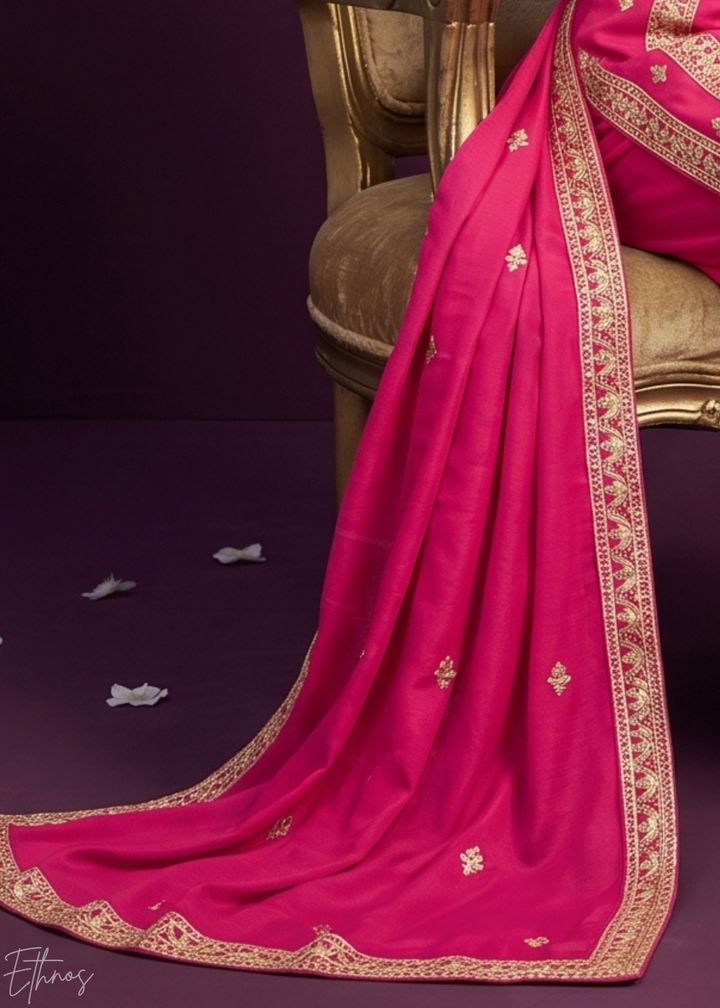 Pink Embroidered Chinon Palazzo Suit