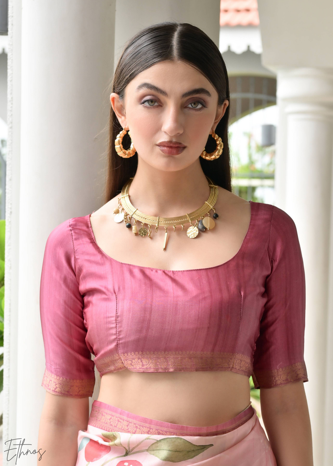 Pink Floral Zari Satin Silk Saree