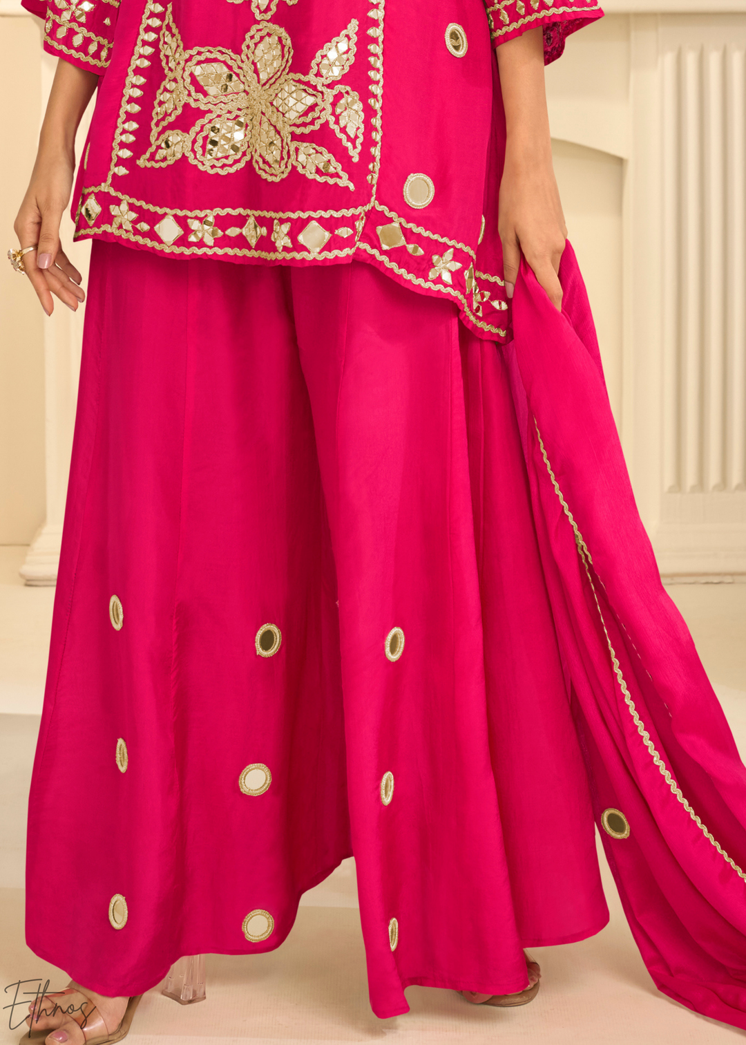 Fuchsia Pink Mirror Chinon Palazzo Suit