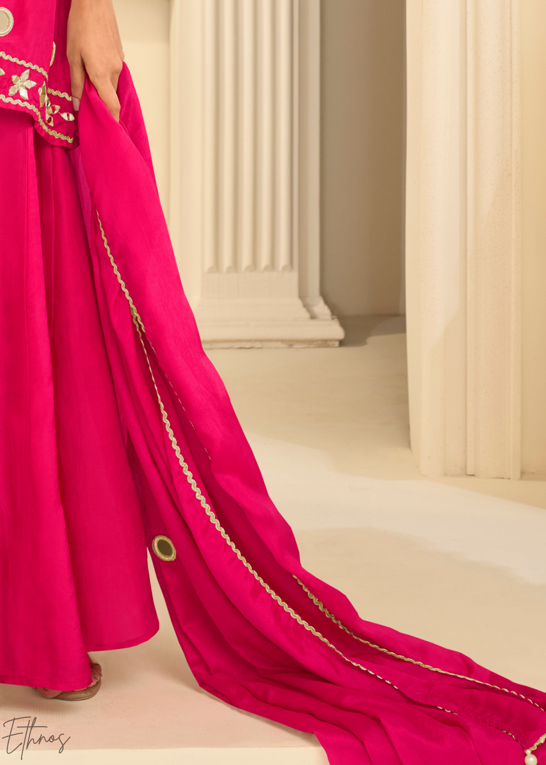 Fuchsia Pink Mirror Chinon Palazzo Suit