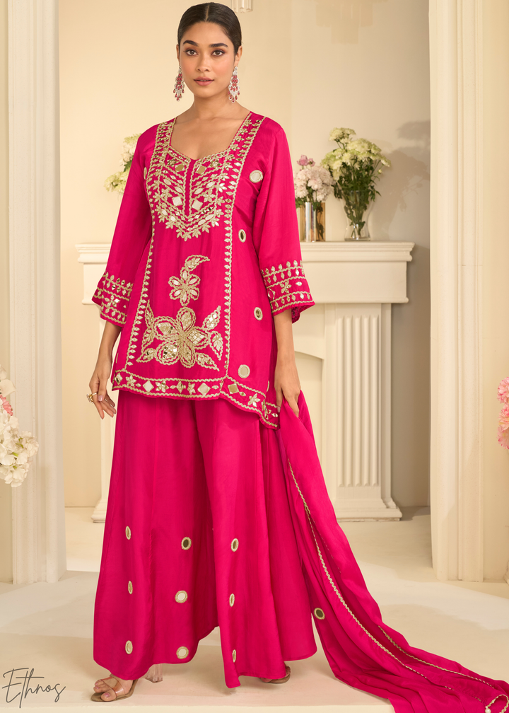 Fuchsia Pink Mirror Chinon Palazzo Suit
