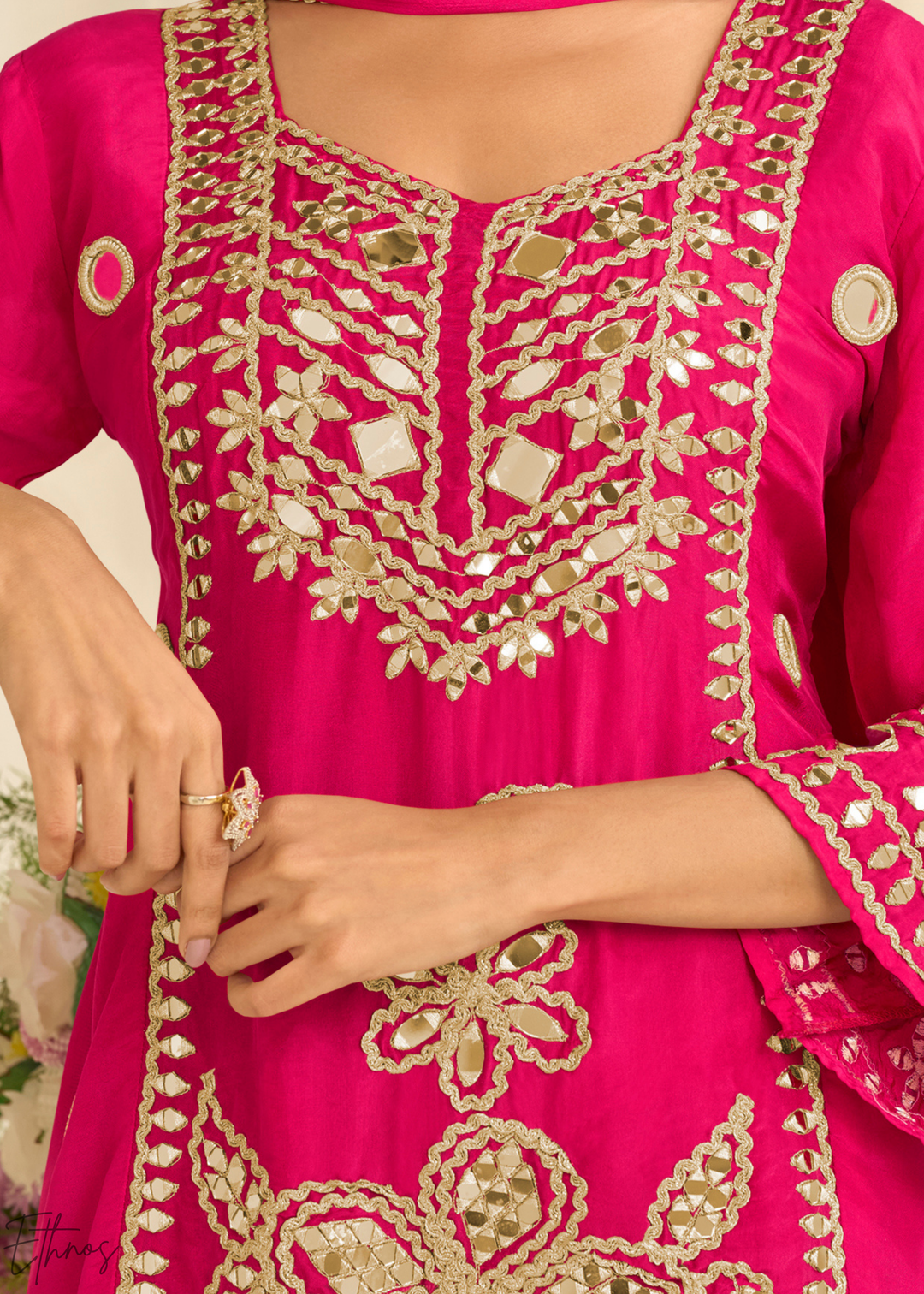 Fuchsia Pink Mirror Chinon Palazzo Suit