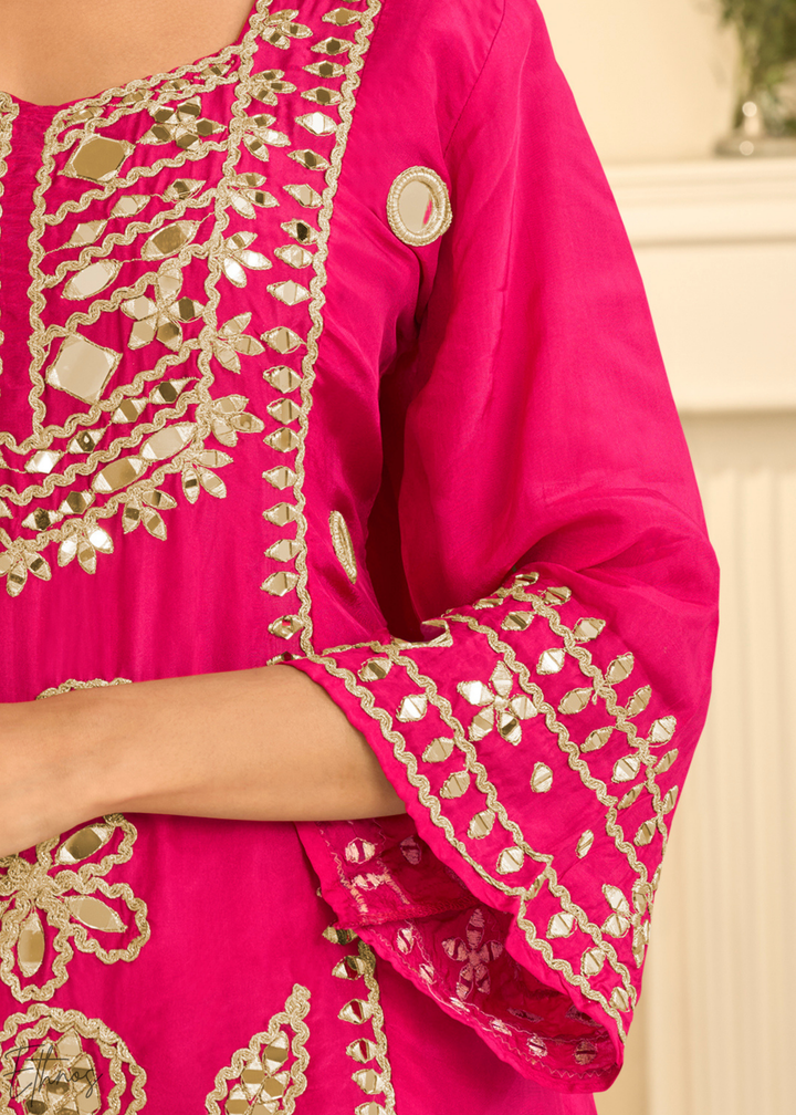 Fuchsia Pink Mirror Chinon Palazzo Suit