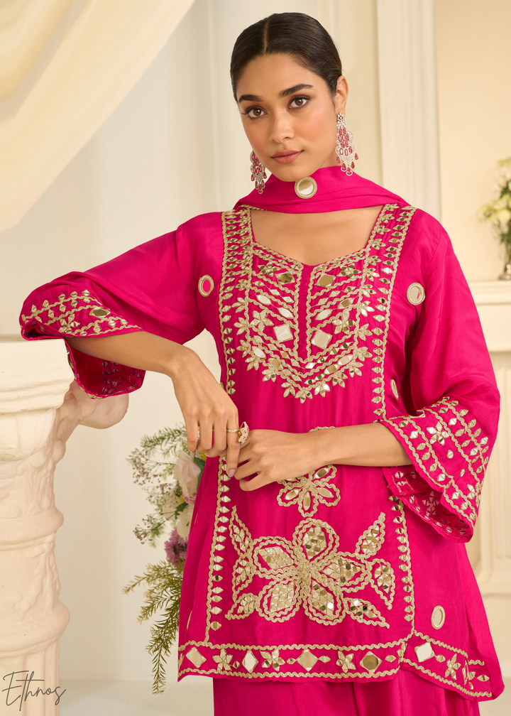Fuchsia Pink Mirror Chinon Palazzo Suit