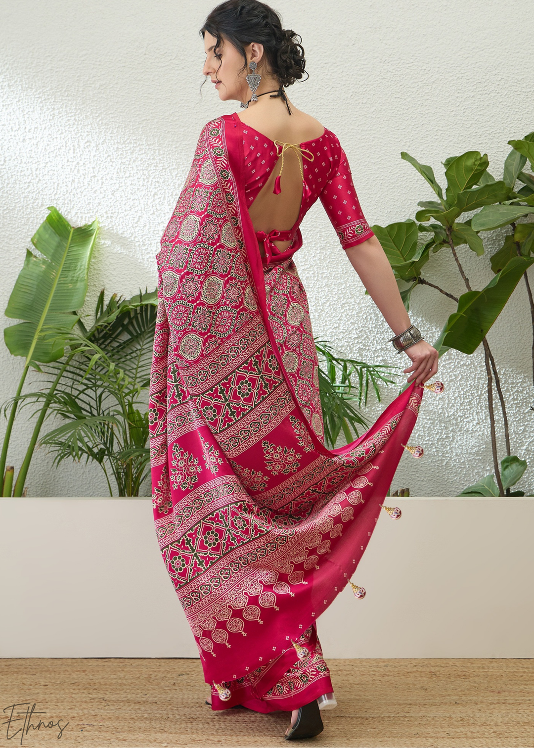 Pink Sapphire Ajrakh Print Modal Silk Saree