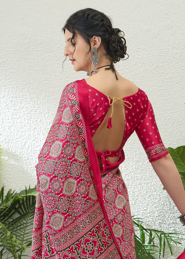 Pink Sapphire Ajrakh Print Modal Silk Saree