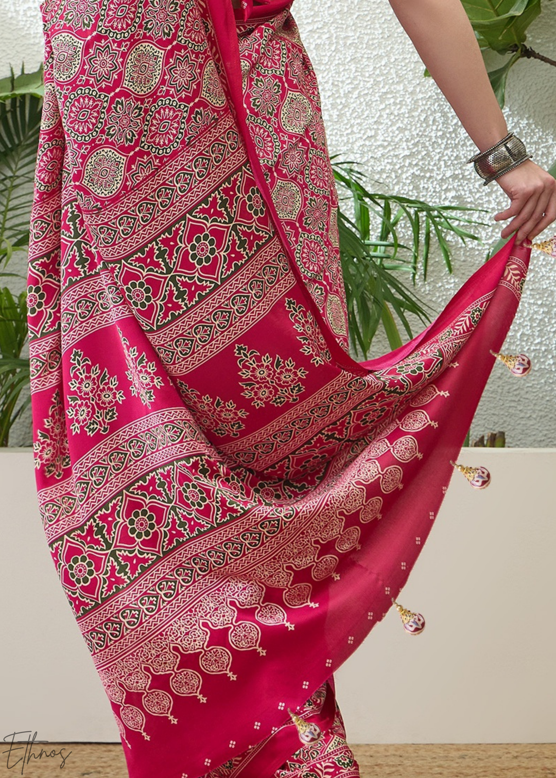 Pink Sapphire Ajrakh Print Modal Silk Saree