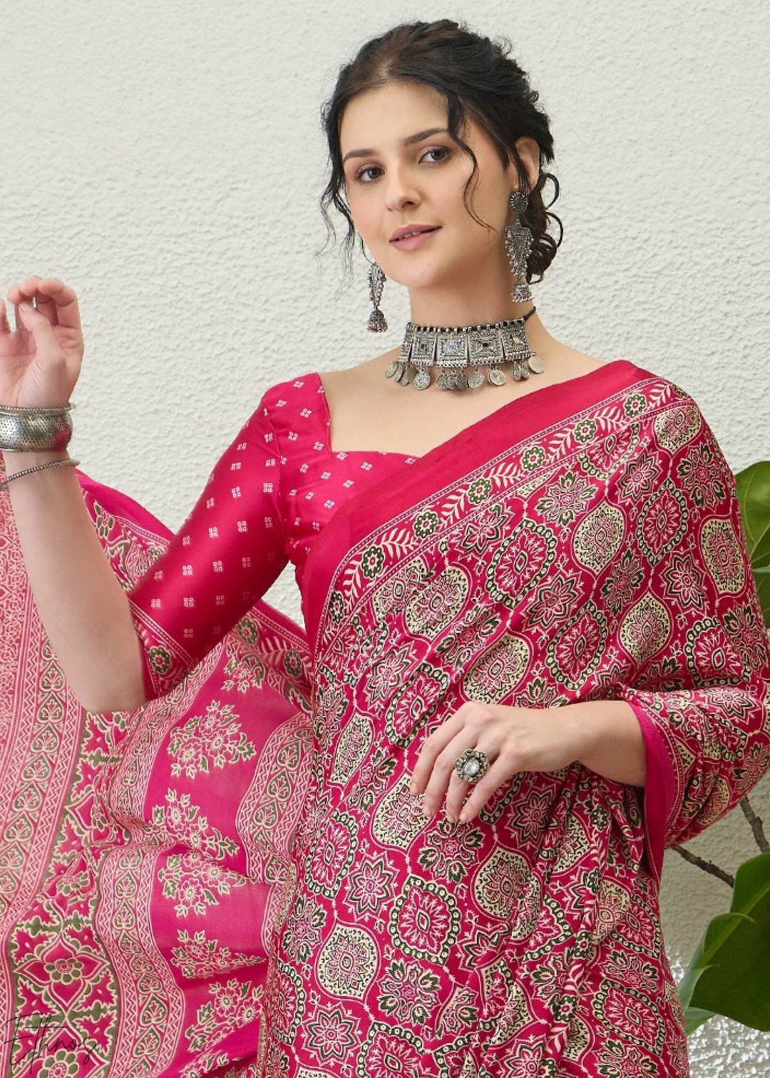 Pink Sapphire Ajrakh Print Modal Silk Saree