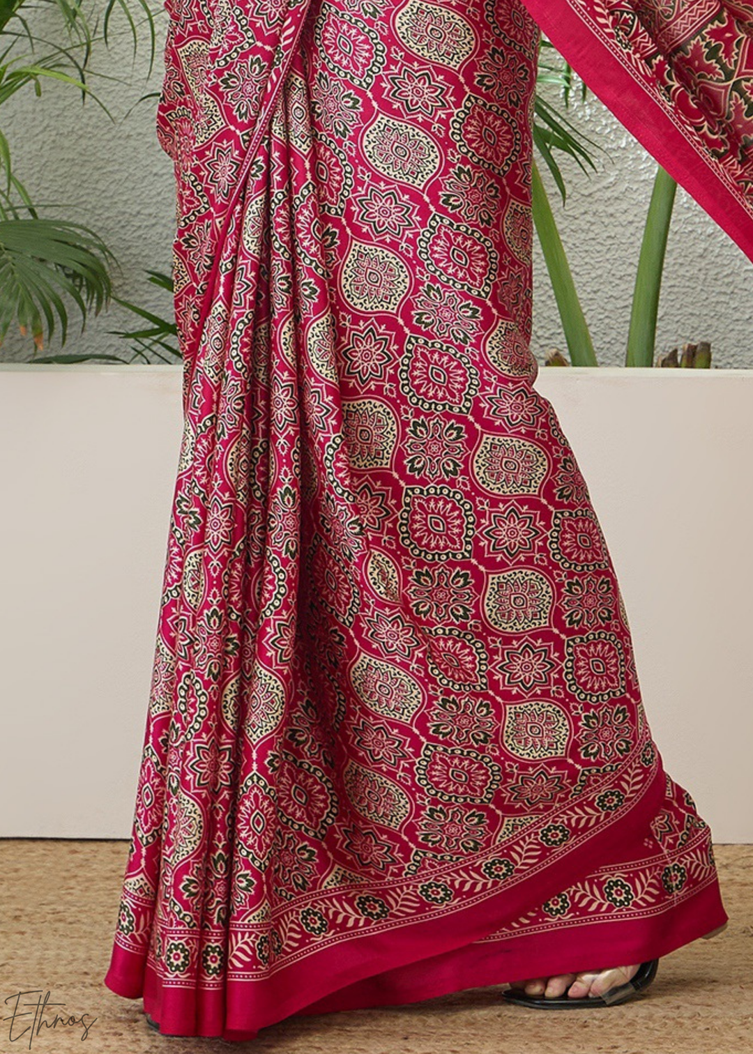 Pink Sapphire Ajrakh Print Modal Silk Saree