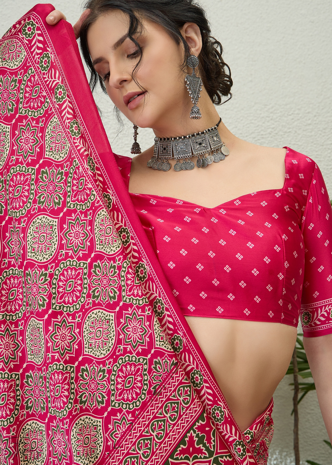 Pink Sapphire Ajrakh Print Modal Silk Saree