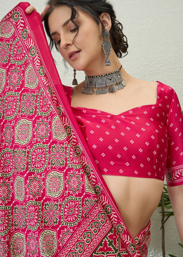 Pink Sapphire Ajrakh Print Modal Silk Saree