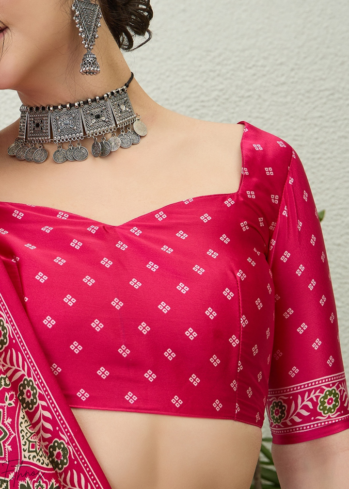 Pink Sapphire Ajrakh Print Modal Silk Saree
