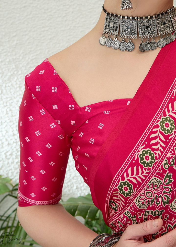 Pink Sapphire Ajrakh Print Modal Silk Saree
