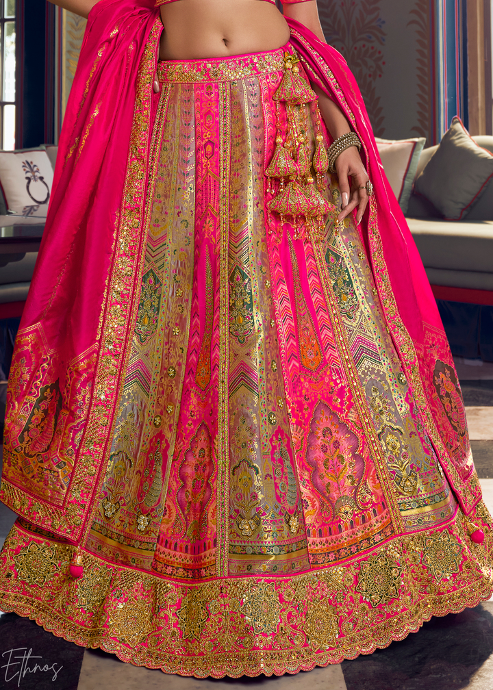 Hot Pink Sapphire Floral Jaal Banarasi Silk Lehenga