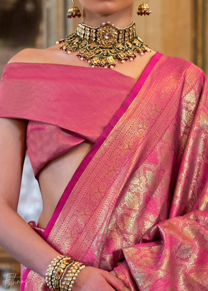 Pink Tissue Dharmavaram Silk Saree