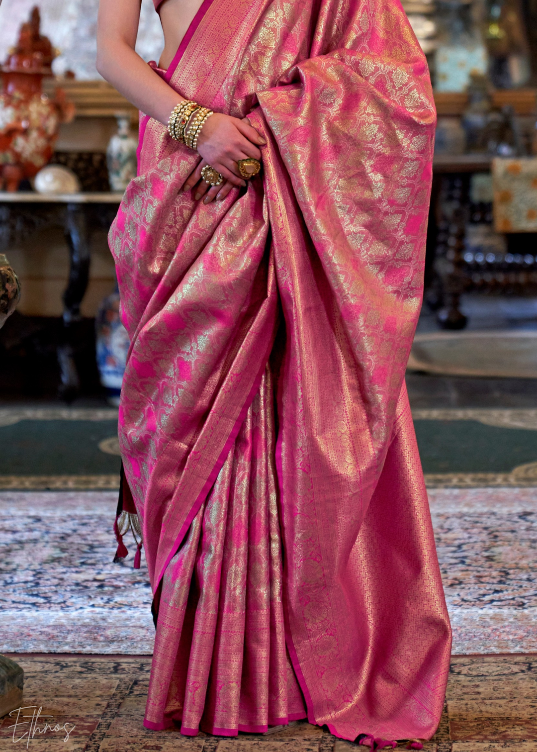 Pink Tissue Dharmavaram Silk Saree