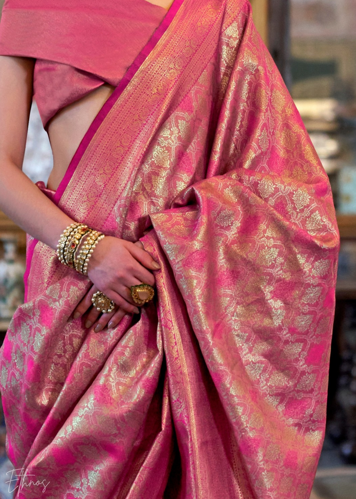 Pink Tissue Dharmavaram Silk Saree