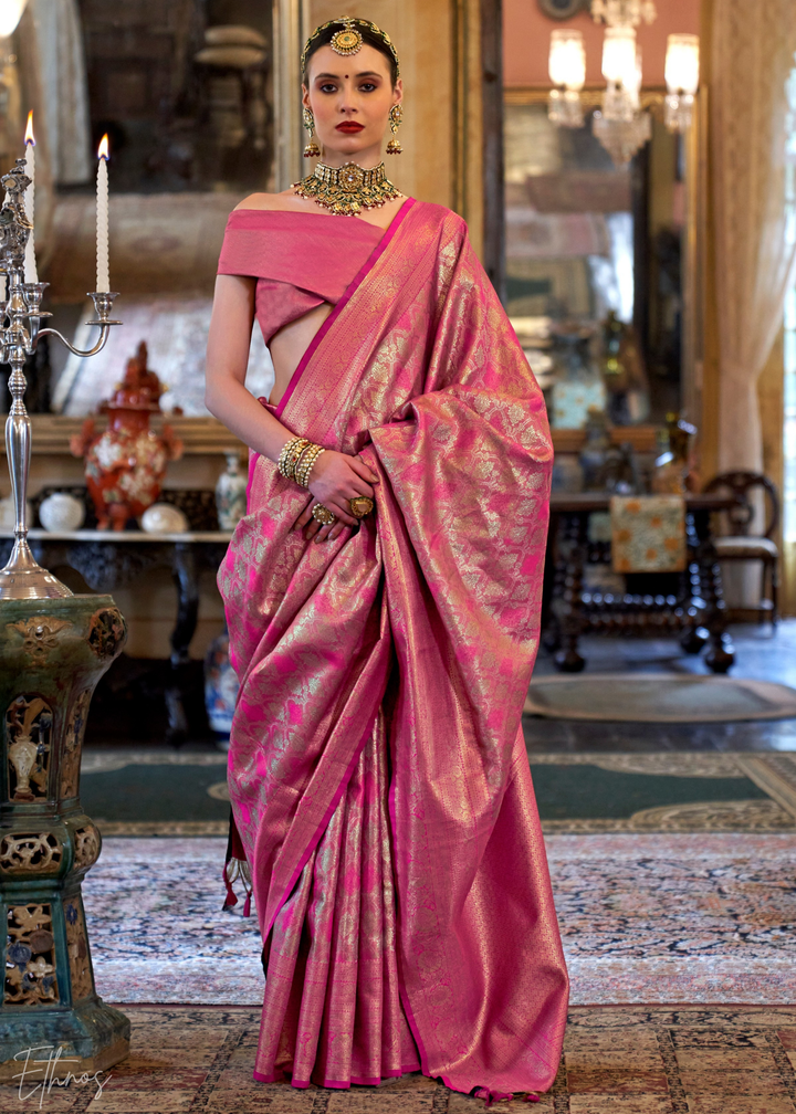 Pink Tissue Dharmavaram Silk Saree