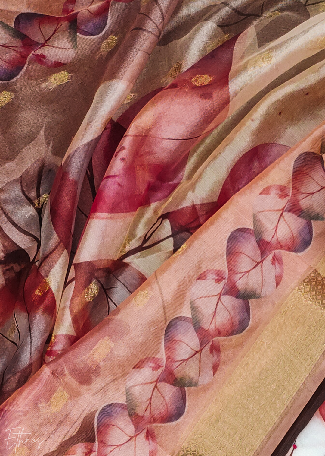 Peach Sorbet Watercolor-Blossom Rayon Cotton Palazzo Suit
