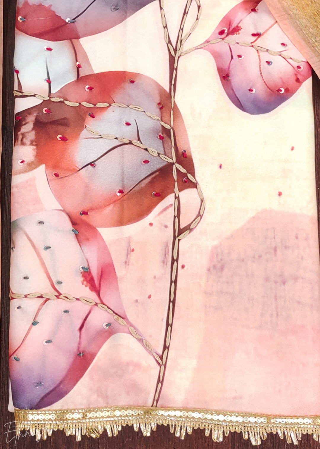 Peach Sorbet Watercolor-Blossom Rayon Cotton Palazzo Suit