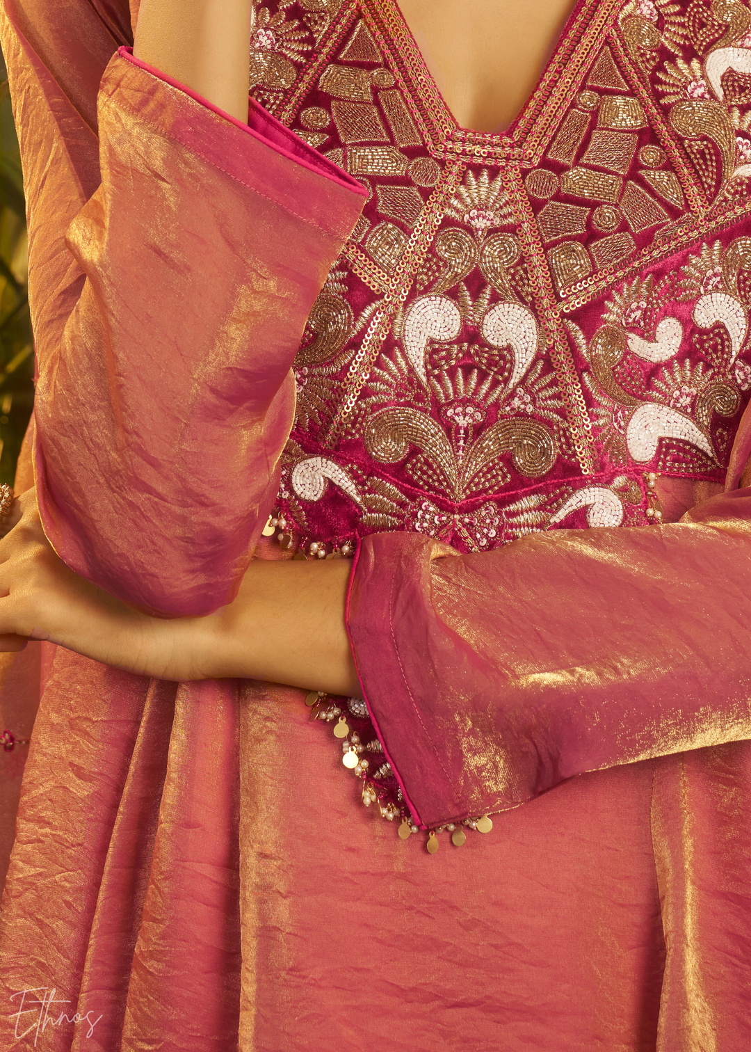 Rose Gold Zardozi Organza Kalidar  Kurta Palazzo Suit