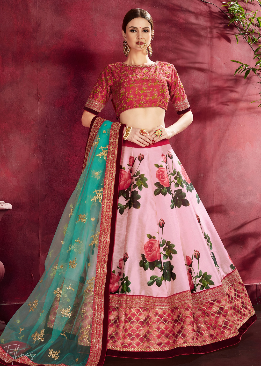Rose Pink Zari Rose Silk Lehenga