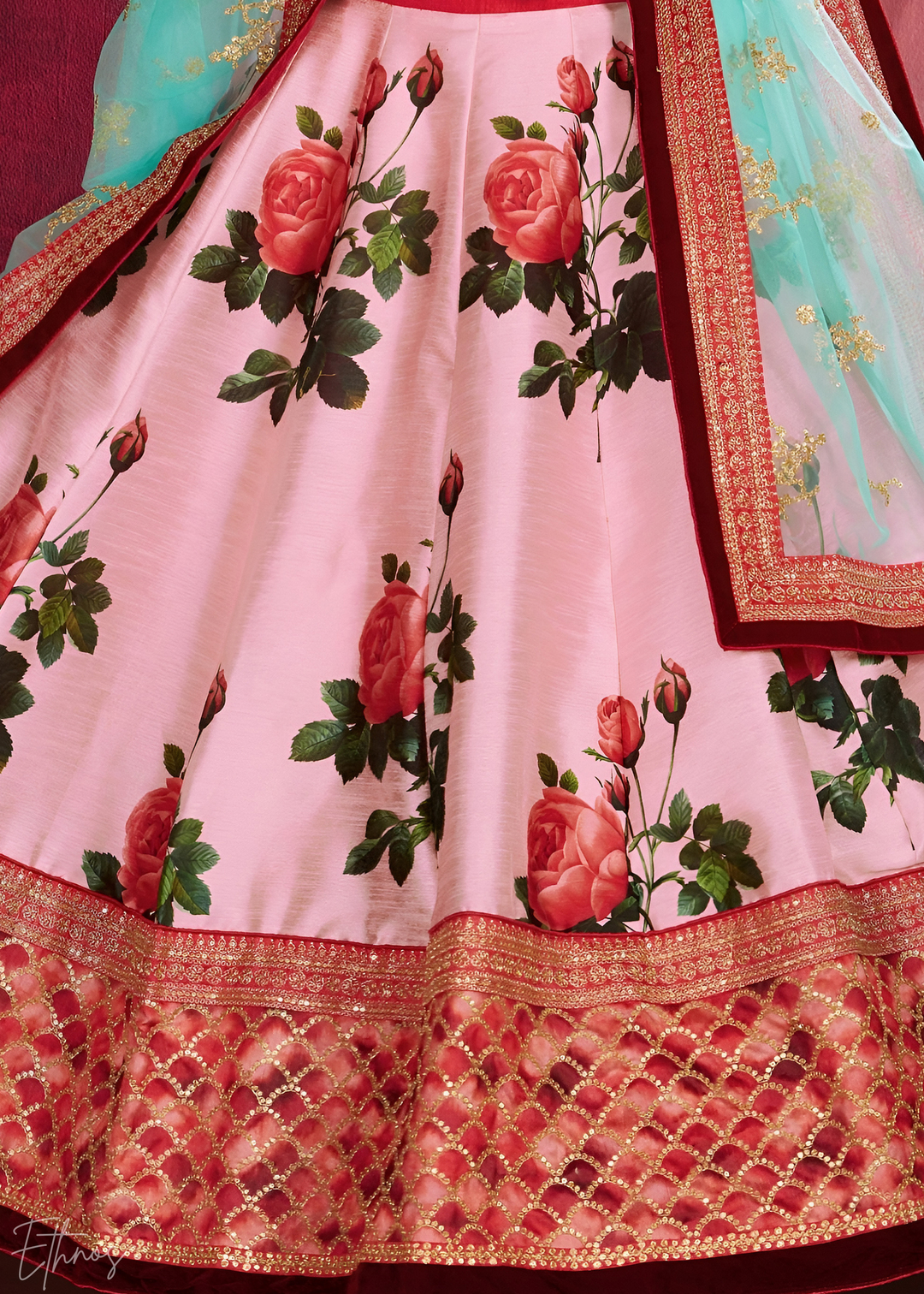 Rose Pink Zari Rose Silk Lehenga