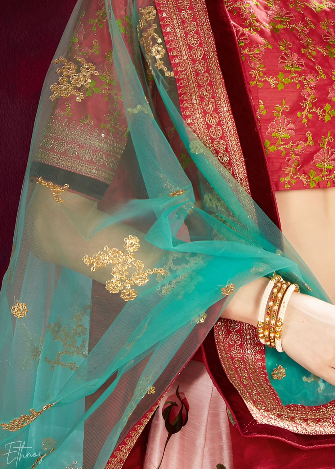 Rose Pink Zari Rose Silk Lehenga